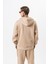 Erkek Respire Yazı Detaylı Kapüşonlu Basic Zip Oversize Hoodie Bej 3