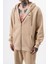 Erkek Respire Yazı Detaylı Kapüşonlu Basic Zip Oversize Hoodie Bej 5