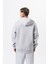 Erkek Respire Yazı Detaylı Kapüşonlu Basic Zip Oversize Hoodie Kar Melanj 3