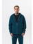 Erkek Respire Yazı Detaylı Kapüşonlu Basic Zip Oversize Hoodie Zümrüt 1