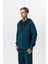 Erkek Respire Yazı Detaylı Kapüşonlu Basic Zip Oversize Hoodie Zümrüt 2