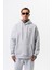Erkek Respire Yazı Detaylı Kapüşonlu Basic Oversize Hoodie Kar Melanj 1