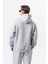 Erkek Respire Yazı Detaylı Kapüşonlu Basic Oversize Hoodie Kar Melanj 3