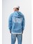 Erkek Mask Off Baskılı Yıkamalı Kapüşonlu Oversize Hoodie Mavi 1