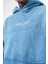 Erkek Mask Off Baskılı Yıkamalı Kapüşonlu Oversize Hoodie Mavi 4
