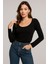Kadın Siyah U Yaka Uzun Kollu Bluz 5