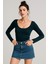 Kadın Lacivert U Yaka Uzun Kollu Bluz 2