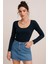 Kadın Lacivert U Yaka Uzun Kollu Bluz 3