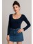 Kadın Lacivert U Yaka Uzun Kollu Bluz 5