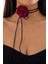 Kadın Bordo Saten Gül Choker Kolye 1