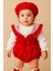 Kız Çocuk Bebek Askılı Kırmızı Şort Gömlek Şapka Bandana Çorap Takım 2