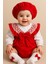 Kız Çocuk Bebek Askılı Kırmızı Şort Gömlek Şapka Bandana Çorap Takım 3