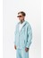 Erkek Respire Yazı Detaylı Kapüşonlu Basic Zip Oversize Hoodie Bebe Mavi 2