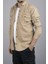 Slim Fit Erkek Kot Gömlek Bej 4