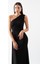 Fawcett Tek Omuz Bele Oturan Yandan Şal Detaylı Uzun Abiye Elbise Siyah 1
