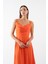 Riemelt Degaje Yaka Askılı Şırt Çarpraz Bağcıklı Midi Abiye Elbise Oranj 1