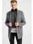 Erkek Gri Çift Yakalı Yün Karışımlı Kaşe Kaban 2