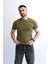 Erkek Bisiklet Yaka Düz Baskısız %100 Pamuk Haki Basic Tişört 2