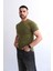 Erkek Bisiklet Yaka Düz Baskısız %100 Pamuk Haki Basic Tişört 3