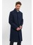 Erkek Lacivert Uzun Regular Fit Kaşe Kaban Gömlek Yaka Kalın Astar ile 5