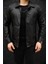 Erkek Siyah Çıt Çıtlı Mevsimlik Suni Deri Ceket Slim Fit Uzun Kol Günlük Stil 1