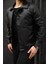 Erkek Siyah Çıt Çıtlı Mevsimlik Suni Deri Ceket Slim Fit Uzun Kol Günlük Stil 2