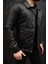Erkek Siyah Çıt Çıtlı Mevsimlik Suni Deri Ceket Slim Fit Uzun Kol Günlük Stil 3