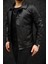 Erkek Siyah Çıt Çıtlı Mevsimlik Suni Deri Ceket Slim Fit Uzun Kol Günlük Stil 4