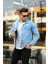 Erkek Trend Polo Yaka Slim Fit Denim Jeans Buz Mavi Kot Ceket 1