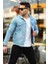 Erkek Trend Polo Yaka Slim Fit Denim Jeans Buz Mavi Kot Ceket 3