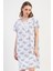 Kadın Büyük Beden Kısa Kol Mavi Gecelik %100 Pamuk C4T8N7O161 1