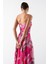 Safina Ince Askılı Göğüs Piliseli Straplez Yırtmaçlı Uzun Abiye Elbise Fuşya 2