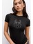 -Kadın Kristal Taş Baskılı Spider Crop T-Shirt Siyah 1