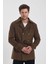 Erkek Kahverengi Kruvaze Yaka Dar Kalıp Kaşe Kaban 5