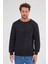 Erkek Siyah Standart Fit Normal Kesim Pamuklu Basic Bisiklet Yaka Sweatshirt 1