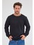 Erkek Siyah Standart Fit Normal Kesim Pamuklu Basic Bisiklet Yaka Sweatshirt 2