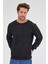 Erkek Siyah Standart Fit Normal Kesim Pamuklu Basic Bisiklet Yaka Sweatshirt 5