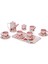 Çiçek Desenli Metal Çay Seti 12 Parça - Pembe 1
