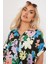 Büyük Beden Kadın Çiçek Desenli Kısa Kollu Düğmeli Gömlek 303964 Günlük Stil 4
