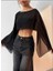 Kadın Yarasa Kollu Dökümlü Geniş Tarz Crop Tül Bluz 2