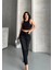 Mom Fit Enzim Bıyıklı Taş Yıkama Jeans Pantolon Siyah D2006 2