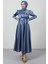 Omzu Taşlı Saten Abiye Indigo 4
