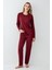 Kadın Bordo Uzunkol Pijama Takım, %50 Pamuk %50 Modal 2