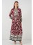 Kadın BDART Düğmeli V-Yaka Desenli Maxi Elbise Mor 3