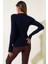 Basic Parmak Geçirme Detaylı Bluz Lacivert T4266 3