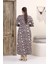 Büyük Beden Tam Boy V Yaka Desenli Viskon Likralı Uzun Kol Elbise 2
