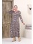 Büyük Beden Tam Boy V Yaka Desenli Viskon Likralı Uzun Kol Elbise 3