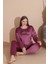 Kadın Kışlık Fransız Kadife Büyük Beden Bisiklet Yaka Uzun Kol Pijama Takımı 03147 - 1 Adet 3