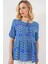 Kadın BDART Baskılı Yuvarlak Yakalı Lastikli Bluz Blue 1