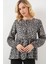 Kadın BDART Baskılı Sifon Uzun Kollu Bağlama Detaylı Bluz Grey 4